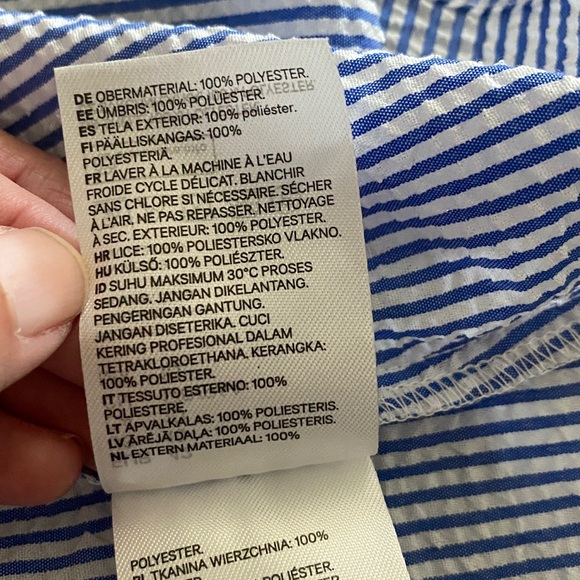 H&M button front midi dress striped blue white coastal seersucker dress 10 large - Picture 12 of 12